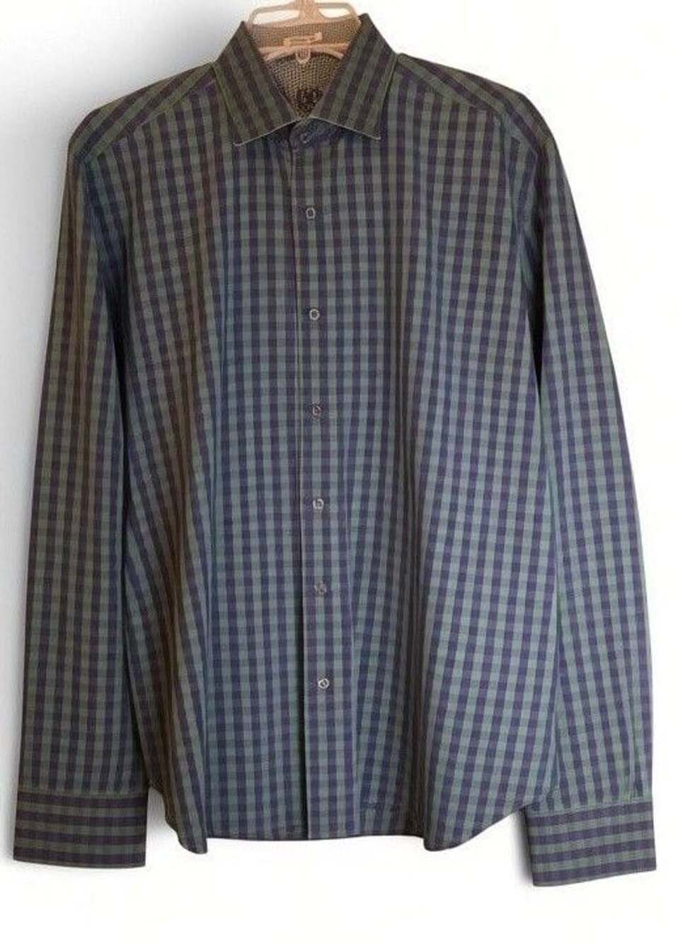 Bugatchi Plaid Shaped Fit Cotton Button-Up Shirt Sz M